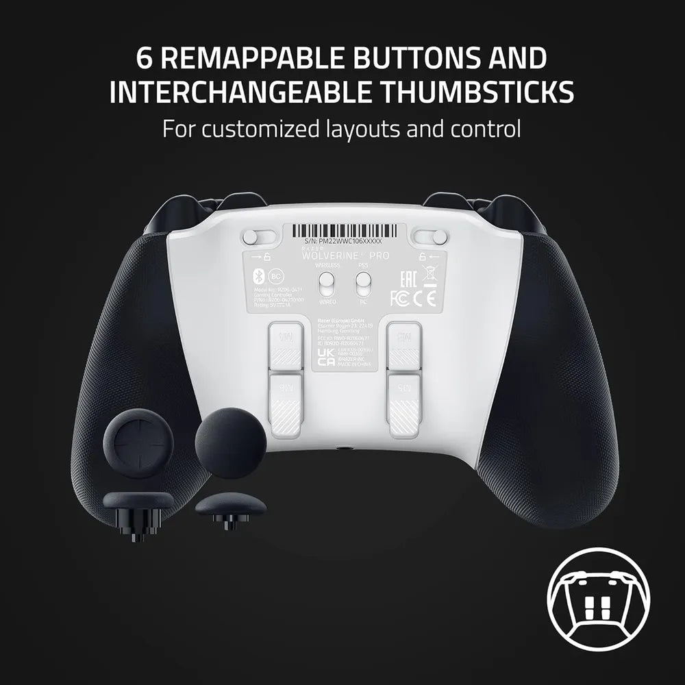 Razer Wolverine V2 Pro Wireless Gaming Controller, Mecha-Tactile Action Buttons, 8-Way Microswitch D-Pad, HyperTrigger, 6 Remapable Buttons, Up to 28 Hours Battery Life, Chroma RGB Lighting, Compatible With Playstation 5 & PC, White, 1 Year Warranty |