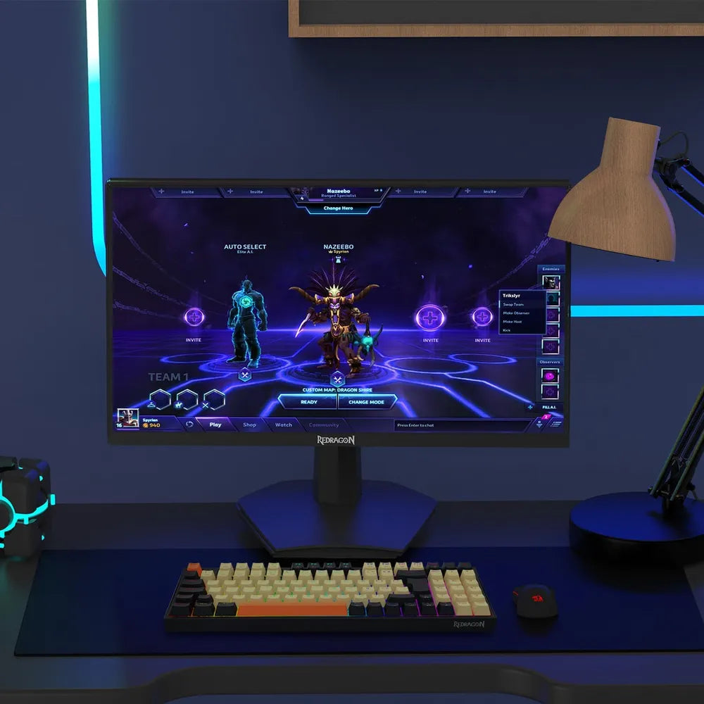 شاشة ألعاب Redragon AZUR-III، دقة 24 بوصة FHD (1920 × 1080)، 200 هرتز، مضادة للتوهج، زمن استجابة 1 مللي ثانية، HDMI، منفذ عرض (DP)، حامل قابل للإمالة، أسود، ضمان سنة واحدة | GM24X5IPS