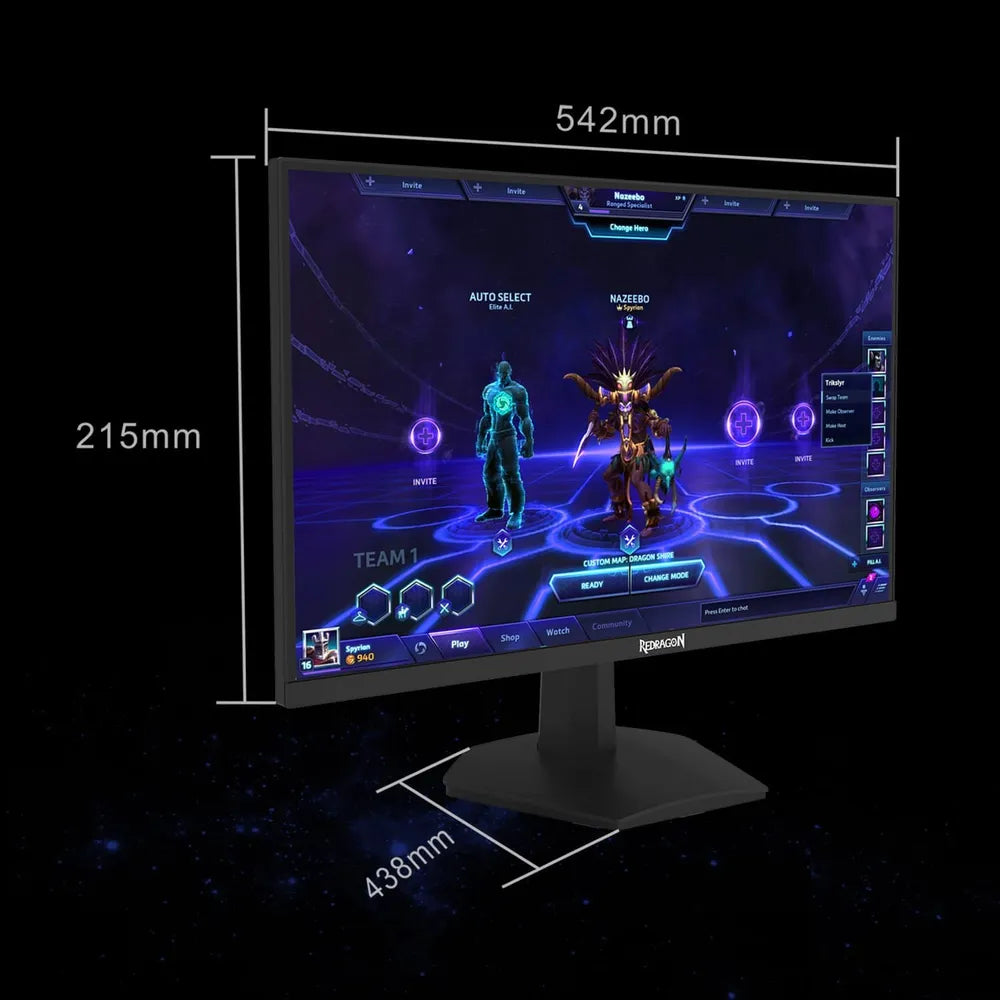 شاشة ألعاب Redragon AZUR-III، دقة 24 بوصة FHD (1920 × 1080)، 200 هرتز، مضادة للتوهج، زمن استجابة 1 مللي ثانية، HDMI، منفذ عرض (DP)، حامل قابل للإمالة، أسود، ضمان سنة واحدة | GM24X5IPS