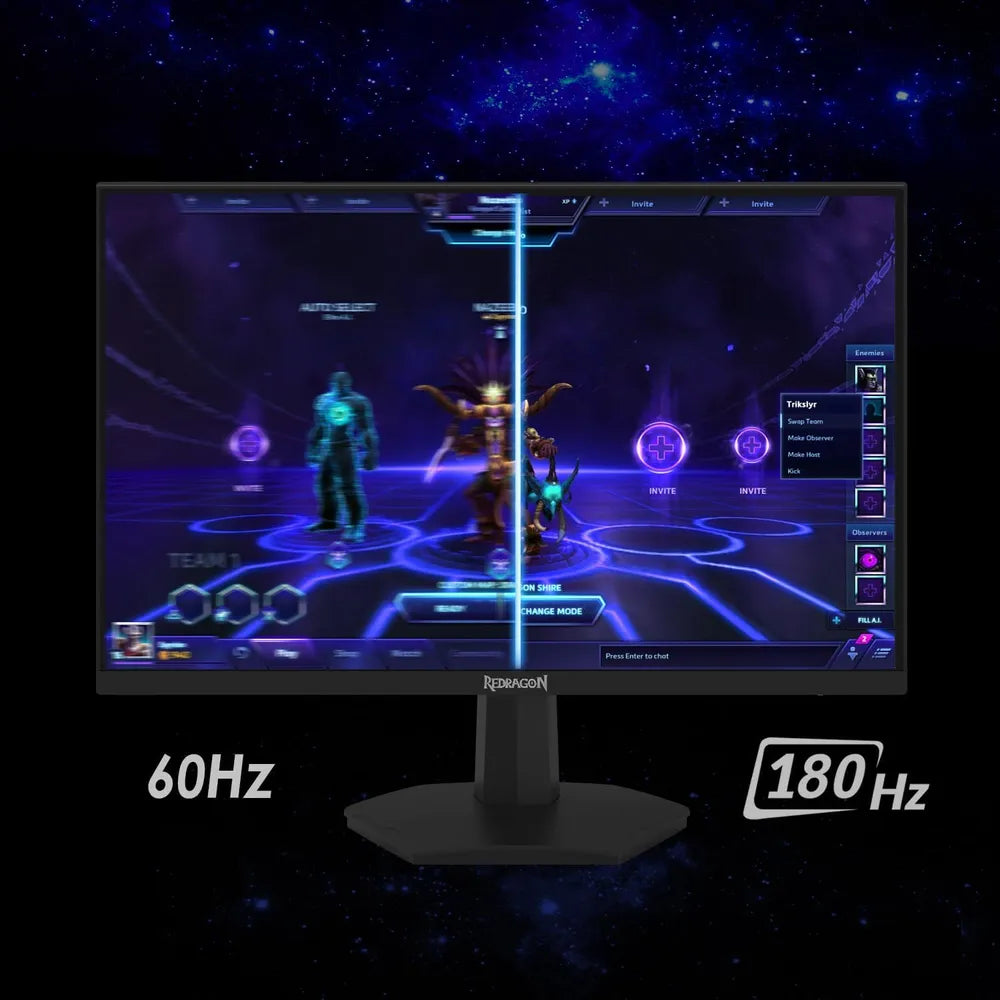 شاشة ألعاب Redragon AZUR-III، دقة 24 بوصة FHD (1920 × 1080)، 200 هرتز، مضادة للتوهج، زمن استجابة 1 مللي ثانية، HDMI، منفذ عرض (DP)، حامل قابل للإمالة، أسود، ضمان سنة واحدة | GM24X5IPS