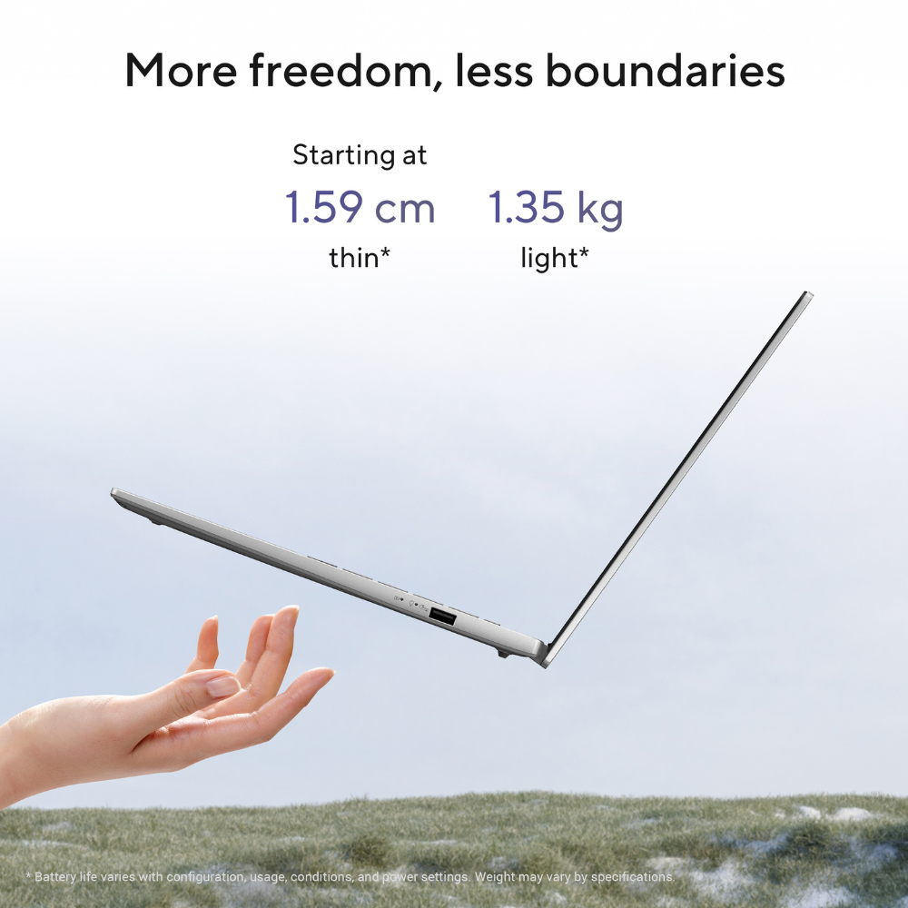 ASUS Vivobook S14 Snapdragon X X126-100 Processor, 16 GB RAM, 1TB SSD, 14" 2.5K WQXGA Display, Windows 11 Home, English & Arabic Keyboard, Matte Gray, 1 Year Warranty | S3407QA-KP014W