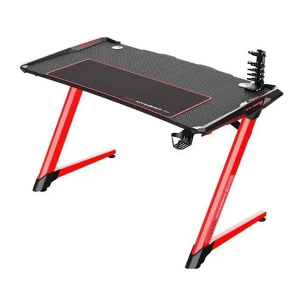 DXRacer E-Sports Gaming Desk, Carbon Fiber Tabletop, RGB Lighting, Built-in Socket Storage Bin, Black & Red, 1 Year Warranty | TG-GD001-NR-1