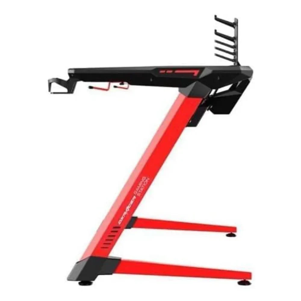 DXRacer E-Sports Gaming Desk, Carbon Fiber Tabletop, RGB Lighting, Built-in Socket Storage Bin, Black & Red, 1 Year Warranty | TG-GD001-NR-1