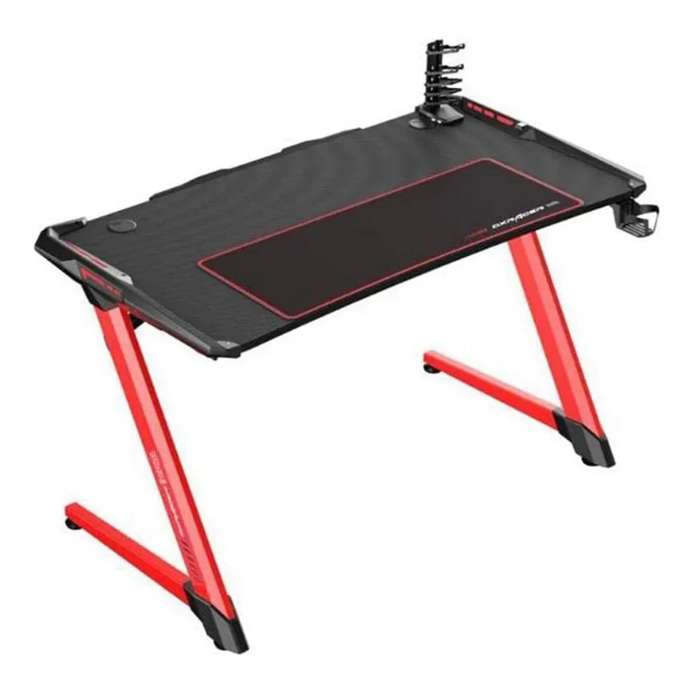 DXRacer E-Sports Gaming Desk, Carbon Fiber Tabletop, RGB Lighting, Built-in Socket Storage Bin, Black & Red, 1 Year Warranty | TG-GD001-NR-1