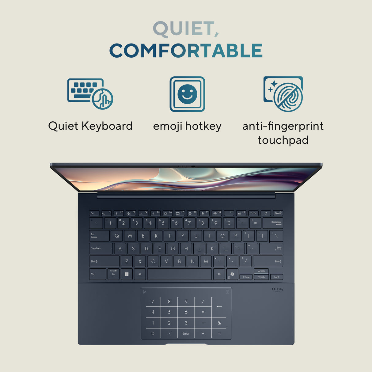Asus Zenbook 14 Laptop, Intel Core Ultra 7 255H Processor, 16GB RAM, 1TB SSD, Intel Arc Graphics, 14" 3K OLED 120Hz Touch Display, Windows 11 Home, Backlit English & Arabic Keyboard, Ponder Blue, 1 Year Warranty | UX3405CA-SU867W