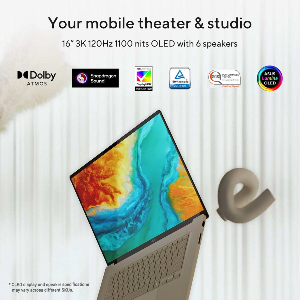 Asus Zenbook A16 UX3607OA Laptop, Snapdragon X2 Elite Extreme X2E94100 Processor, 48GB RAM, 1TB SSD, 16" 3K OLED 120Hz Display, Windows 11 Home, Backlit English & Arabic Keyboard, 1 Year Warranty | UX3607OA-SQ013W