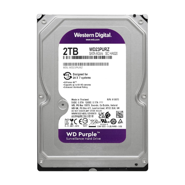 WD Ultrastar Purple Surveillance SATA HDD, 2TB, 175 MB/s Data Transfer Speed, 256MB Cache, 1 Year Warranty | WD23PURZ
