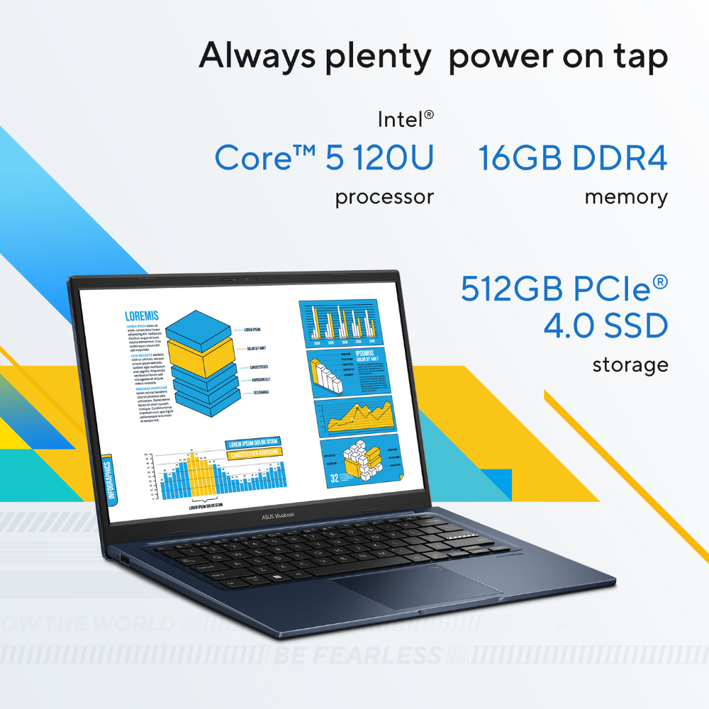 ASUS Vivobook 14 Intel Core 5 120U Processor, 16 GB RAM, 512 GB SSD, 14" FHD Display, Windows 11 Home, English & Arabic Keyboard, Black, 1 Year Warranty | X1404VA-EB385W