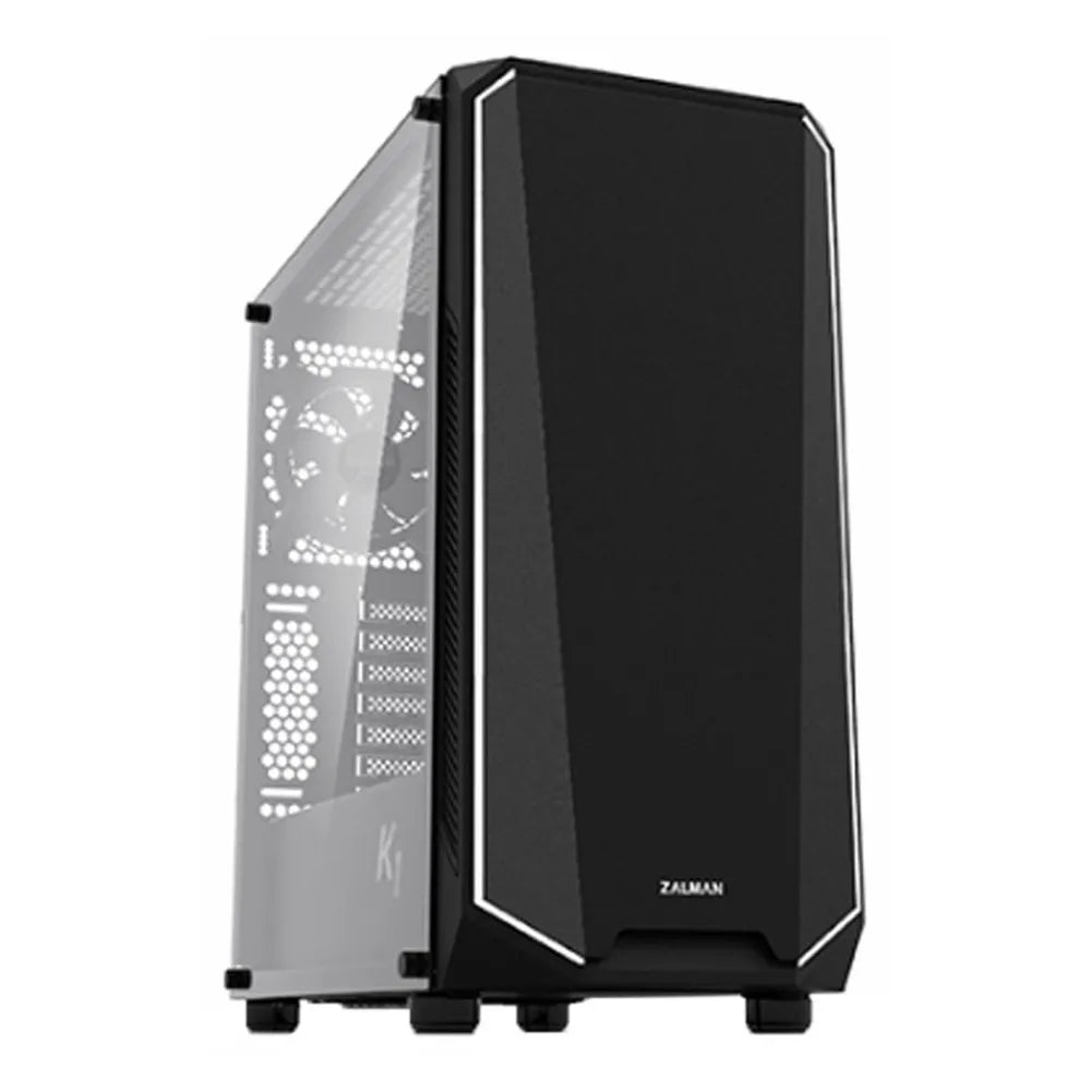 Zalman K1 Rev.B Mid Tower PC Casing, Spectrum LED Front Panel, Tempered Glass Side Panel, 2 x Pre-installed 120mm Fans, 380mm GPU Support, Black, 1 Year Warranty | ZM-K1-REV-B
