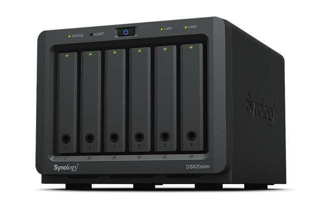 Synology DiskStation DS620slim 6 BAY NAS BOX, Intel Celeron J3355 Processor, 2 GB RAM, 119.1 BTU/hr, Hot Swappable Drive, RJ-45, USB 3.2, 1 Year Warranty | DS620slim