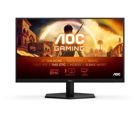 AOC 27G42E 27" FHD Gaming Monitor, 180Hz Refresh Rate, Fast IPS Panel, 0.5ms Response Time, HDMI, DisplayPort, Black, 1 Year Warranty | 27G42E