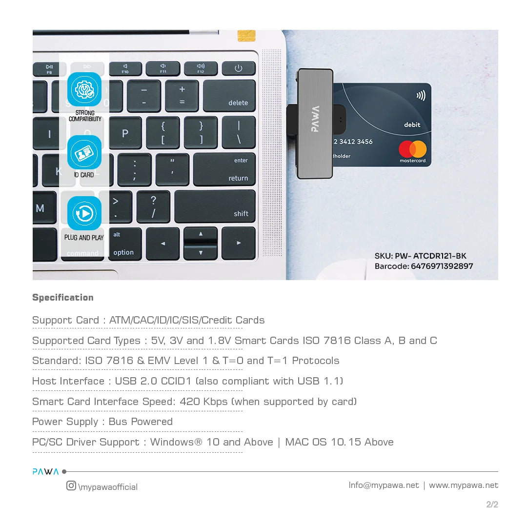 Pawa Mini Single Slot Smart Card Reader | PWATCDR121