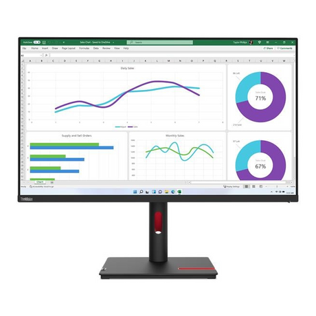 Lenovo ThinkVision T32h-30 31.5" QHD (2560 x 1440) Monitor, Anti-glare, USB-C, HDMI, DP, RJ45, Height/Tilt/Swivel/Pivot, Adjustable, 3 Year Warranty | 63D3GAT1UK