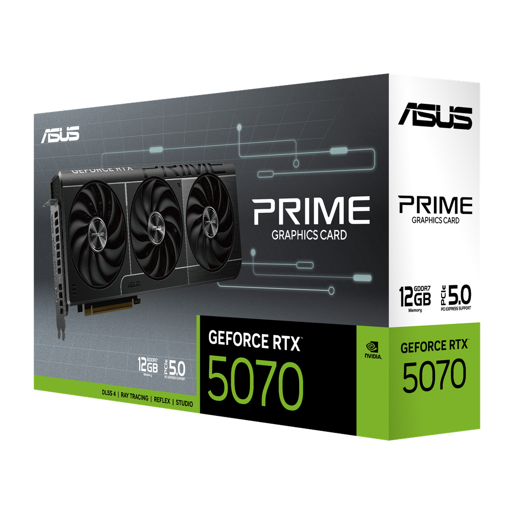 Asus PRIME GeForce RTX 5070 Graphics Card, GDDR7 12 GB 192-bit Memory, HDMI 2.1b & DP 2.1b Outputs, PCI Express 5.0, 2542 MHz Core Clock, 28  GBps Memory Clock, SFF Compatible, 1 Year Warranty | 90YV0M11-M0NA00