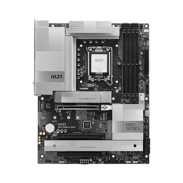 Msi PRO Z890-A WiFi Motherboard, LGA 1851 Socket, ATX Form Factor, DDR5 Ram, PCIe 5.0, Intel Wi-Fi 6E, Bluetooth 5.3, USB 40 GBps, HDMI 2.1, Thunderbolt4 (Type-C), Realtek 8126 5G LAN, EZ M.2 Shield Frozr II, 1 Year Warranty | 911-7E32-004