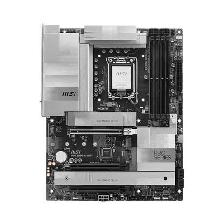 Msi PRO Z890-A WiFi Motherboard, LGA 1851 Socket, ATX Form Factor, DDR5 Ram, PCIe 5.0, Intel Wi-Fi 6E, Bluetooth 5.3, USB 40 GBps, HDMI 2.1, Thunderbolt4 (Type-C), Realtek 8126 5G LAN, EZ M.2 Shield Frozr II, 1 Year Warranty | 911-7E32-004