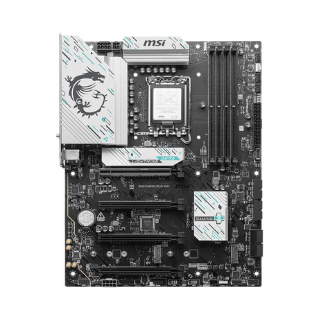 Msi B860 Gaming Plus WiFi Motherboard, LGA 1851 Socket, ATX Form Factor, DDR5 Ram, PCIe 5.0, Intel Killer BE1750x Wi-Fi 7 & Bluetooth 5.4, Thunderbolt4 Port, USB 10 GBps, Intel Killer E5000 5 GBps LAN, EZ M.2 Shield Frozr II, 1 Year Warranty |