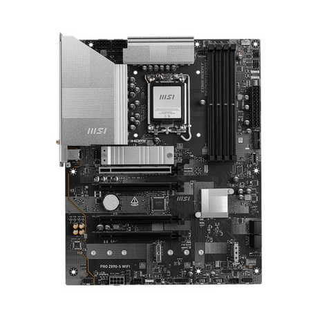 Msi PRO Z890-S WiFi Motherboard, LGA 1851 Socket, ATX Form Factor, DDR5 Ram, PCIe 5.0, Intel Wi-Fi 7, Bluetooth 5.4, USB 40 GBps, HDMI 2.1, DisplayPort 1.4, Thunderbolt4 (Type-C), Realtek RTL8125D 2.5G LAN, EZ M.2 Shield Frozr, 1 Year Warranty |