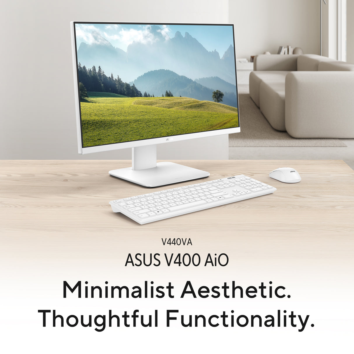 Asus V440VA All-in-One Desktop PC, Intel Core 5 210H Processor, 16GB RAM, 512GB SSD, 23.8" FHD 100Hz Display, Windows 11 Home, Speakers & 5M IR Camera, 120W Adapter, Sandstone Wireless Keyboard & Mouse Included, 3 Year Warranty | V440VA-C521016512W