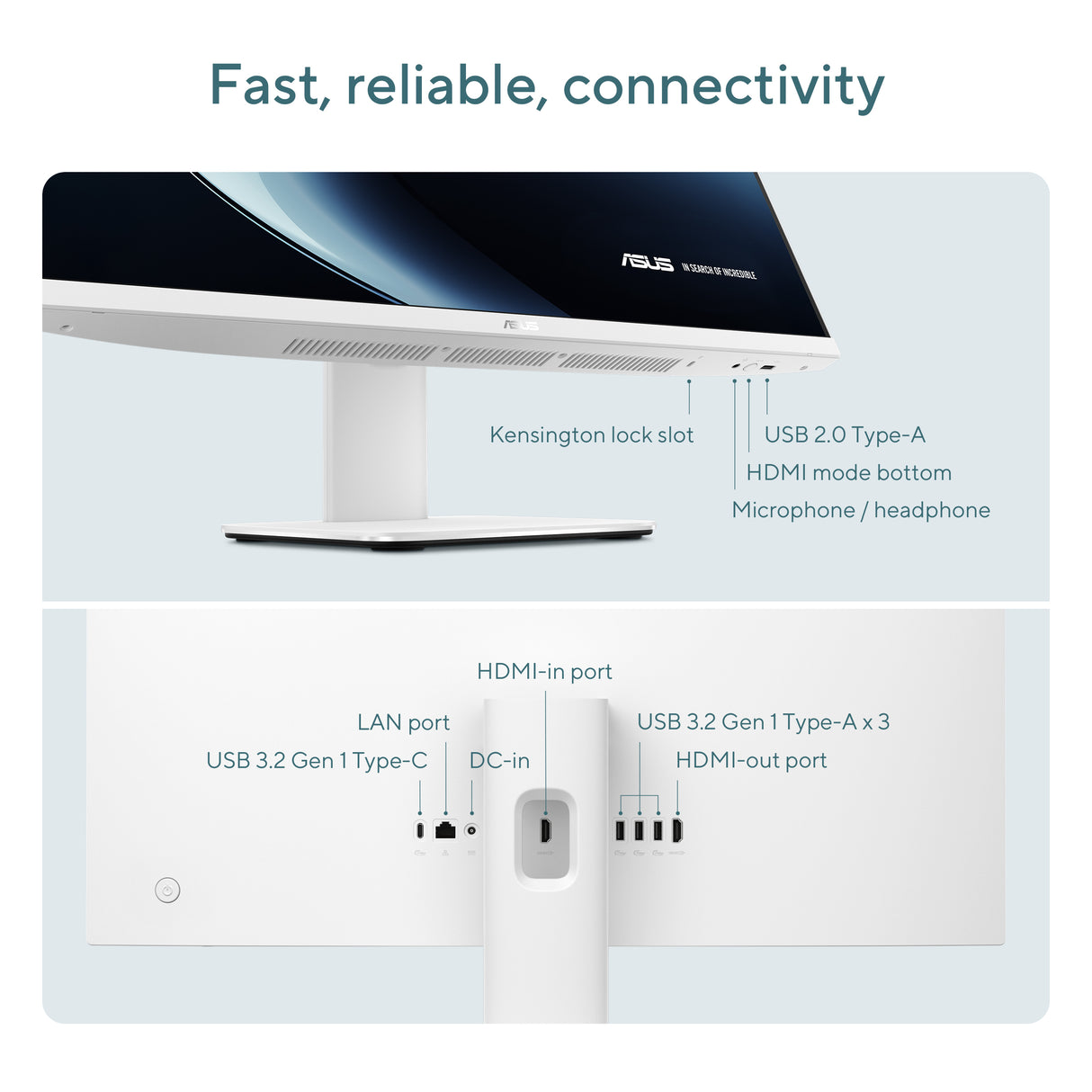Asus V470VA All-in-One Desktop PC, Intel Core 7 240H Processor, 16GB RAM, 1TB SSD, 27" FHD Display, Windows 11 Home, Built-in Speakers & 5M IR Camera, 120W Power Adapter, Sandstone Wireless Keyboard & Mouse Included, 3 Year Warranty | V470VA-C724016001W