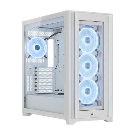Corsair iCUE 5000X R GB QL Edition Mid-Tower ATX Case, Tempered Glass Side Window, 4 x QL120 R GB fans, 430mm GPU Support, USB 3.2 Gen 2, iCUE Lighting NodeCORE Included, White, 1 Year Warranty | CC-9011233-WW