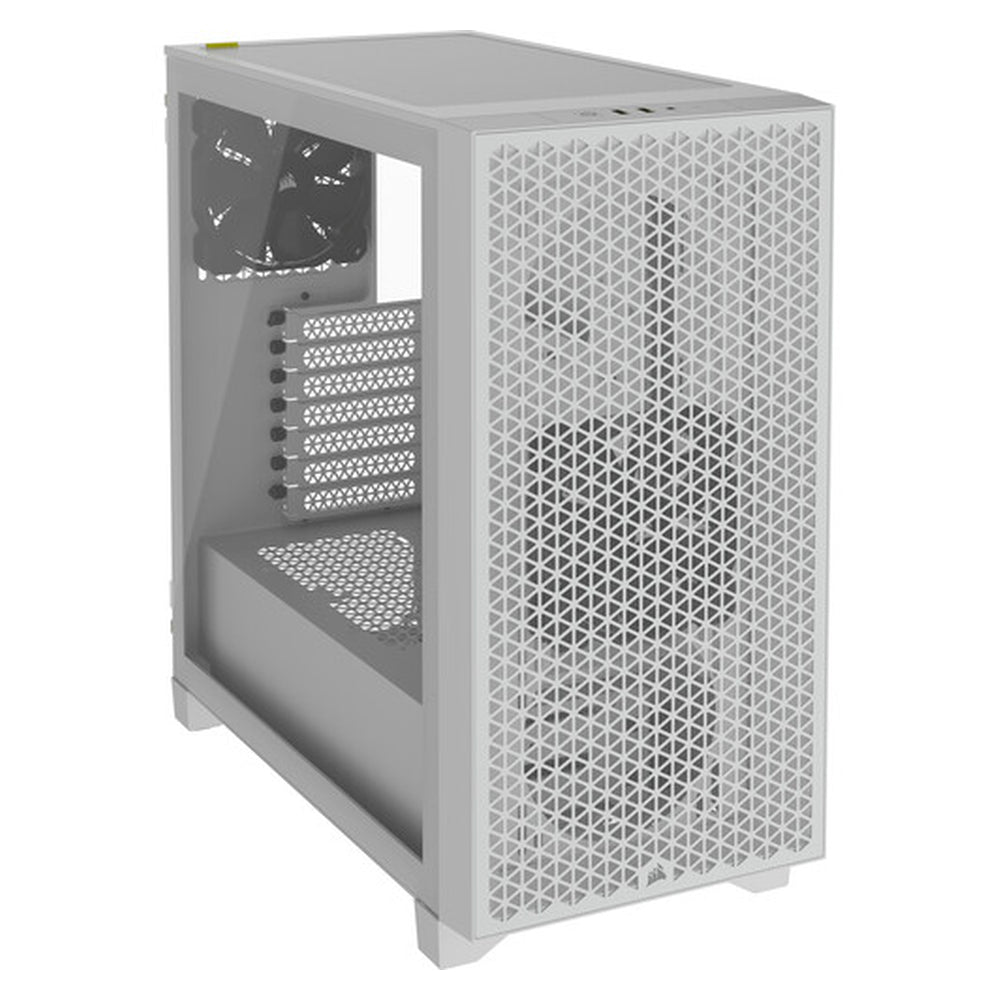 صندوق كمبيوتر Corsair 3000D AIRFLOW Mid-Tower ATX، نافذة جانبية من الزجاج المقسّى، مروحتان SP120، دعم لوحدة معالجة الرسوميات (GPU) بطول 360 مم، USB 3.2 الجيل الأول، أبيض، ضمان سنة واحدة | CC-9011252-WW
