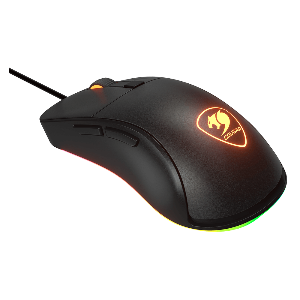ماوس الألعاب السلكي الضوئي Cougar Surpassion RGB، مستشعر ألعاب بصري PAW3309 بدقة 6400 نقطة لكل بوصة، معدل اقتراع 1000 هرتز، مفتاح ألعاب 20 مليون نقرة، 6 أزرار قابلة للبرمجة، تصميم مريح لليد اليمنى، أسود، ضمان لمدة عام | CGR-WOMB-SUR