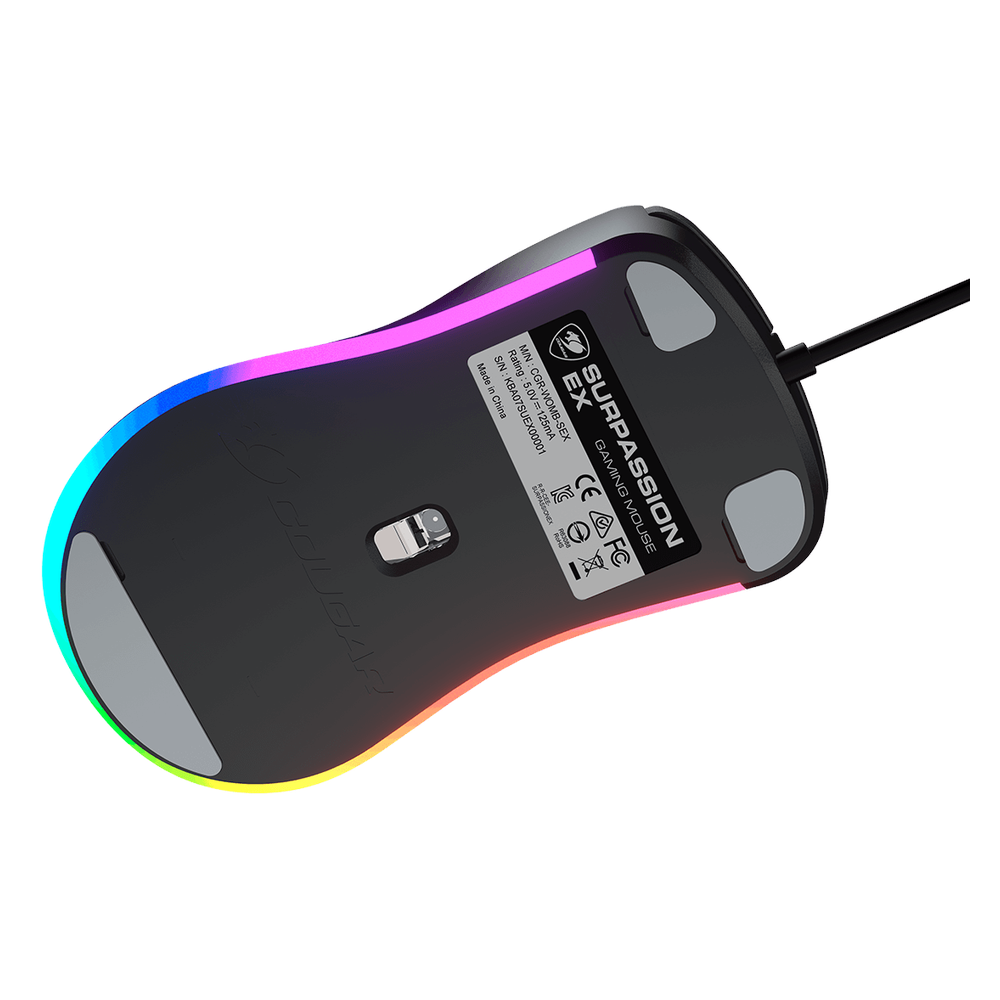ماوس الألعاب السلكي الضوئي Cougar Surpassion RGB، مستشعر ألعاب بصري PAW3309 بدقة 6400 نقطة لكل بوصة، معدل اقتراع 1000 هرتز، مفتاح ألعاب 20 مليون نقرة، 6 أزرار قابلة للبرمجة، تصميم مريح لليد اليمنى، أسود، ضمان لمدة عام | CGR-WOMB-SUR