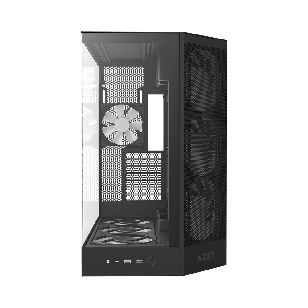 NZXT H9 Flow R GB+ Large Dual-Chamber Mid-Tower ATX Airflow Case, Dark Tinted Tempered Glass Side Window, 2 x F420 R GB Core single-frame Fans, 1 x F120 R GB Core (CV) Fan, Full-Size GPU Support, USB 3.2 Gen2x2, NZXT Control Hub Included, Black, 1 Year