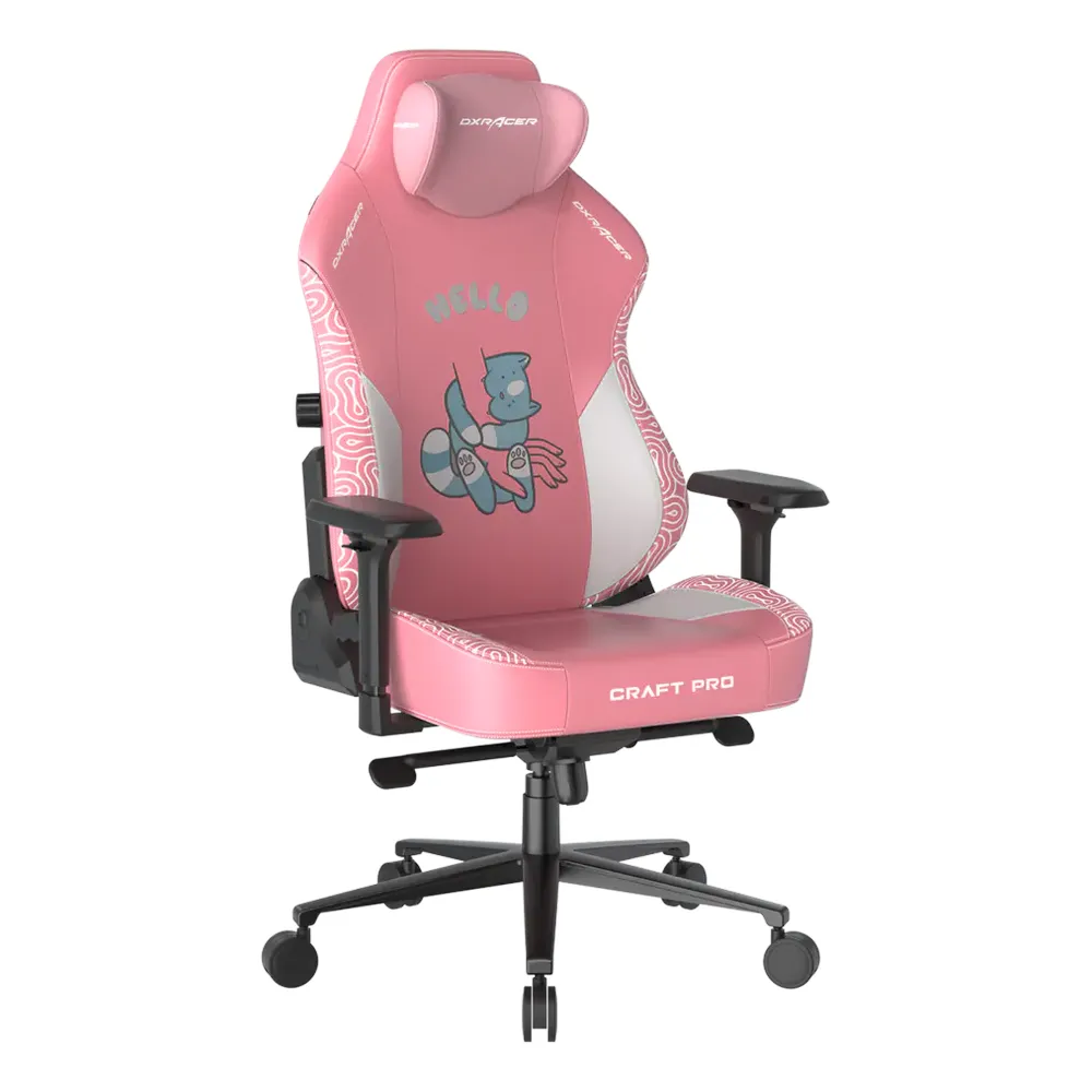 كرسي الألعاب DXRacer Craft Halo Cat Edition، أسطوانة رفع بالغاز من الفئة 4، دعم مدمج لأسفل الظهر ثنائي الأبعاد، قاعدة ألومنيوم، عجلات دوارة من البولي يوريثان مقاس 60 ملم، قابل للتعديل بالكامل، وردي، ضمان لمدة سنة | CRA-PR008-P-H1