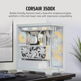 Corsair 3500X Mid Tower PC Casing, Wraparound Tempered Glass, 425mm GPU Support, USB 3.2 Gen 2, White, 1 Year Warranty | CC-9011277-WW