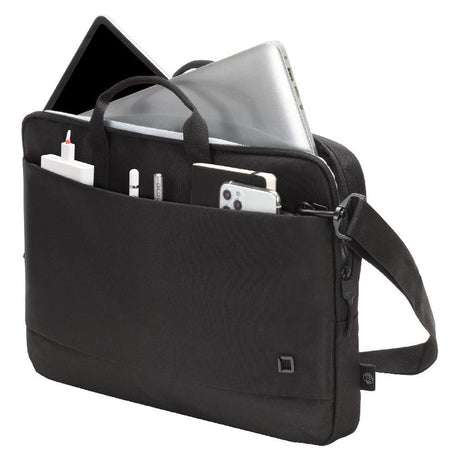Dicota Slim Eco Motion, Fits up to 13.3" Laptops, Polyester, Water-Repellent Material, Padded Notebook Compartment, Front Accessory Storage, Rear Document Compartment, Padded Handle, Removable Adjustable Shoulder Strap, Black, 1 Year Warranty | D31868