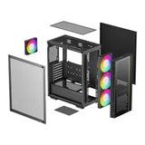 DeepCool MATREXX 55 V4 C Mid Tower PC Casing, Tempered Glass Panels, 4 ARGB Preinstalled Fans, 370mm GPU Support, USB 3.0, Black, 1 Year Warranty | R-MATREXX55-BCADA4-G