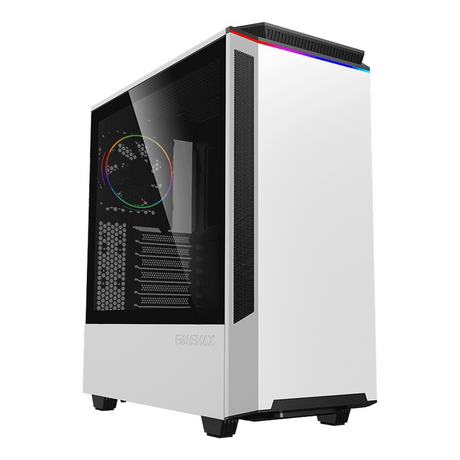 Gamemax Paladin T801 AR GB ATX PC Case, Tempered Glass Side Panel, 1 x AR GB 12cm Rainbow Fan, 360mm GPU Support, USB 3.1 Gen 1, White, 1 Year Warranty | GM-T801-PAL-WH