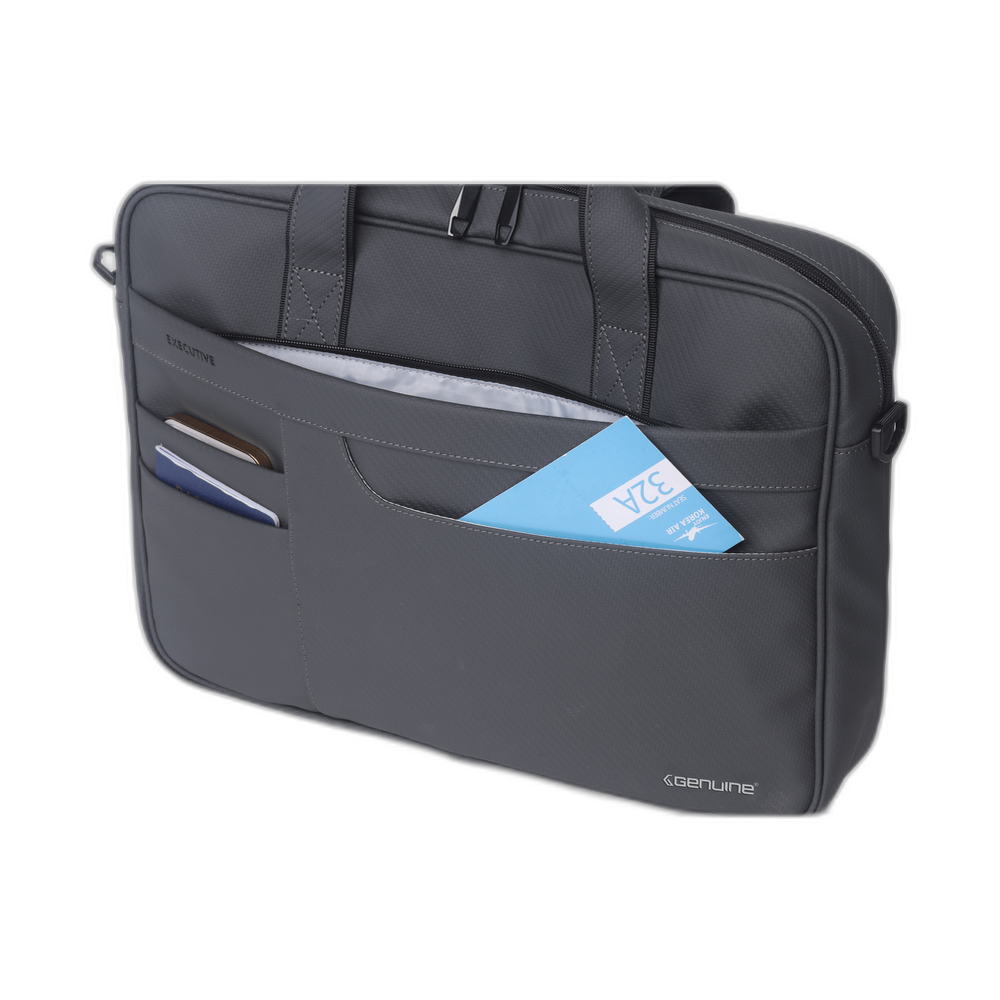 Genuine Executive Topload Laptop Bag, Fits up to 16” Laptops, Premium Polyester Material, Water-Resistant Fabric, Dual Main Compartments, Carry Strap, Grey, 1 Year Warranty | GN-B200904GR