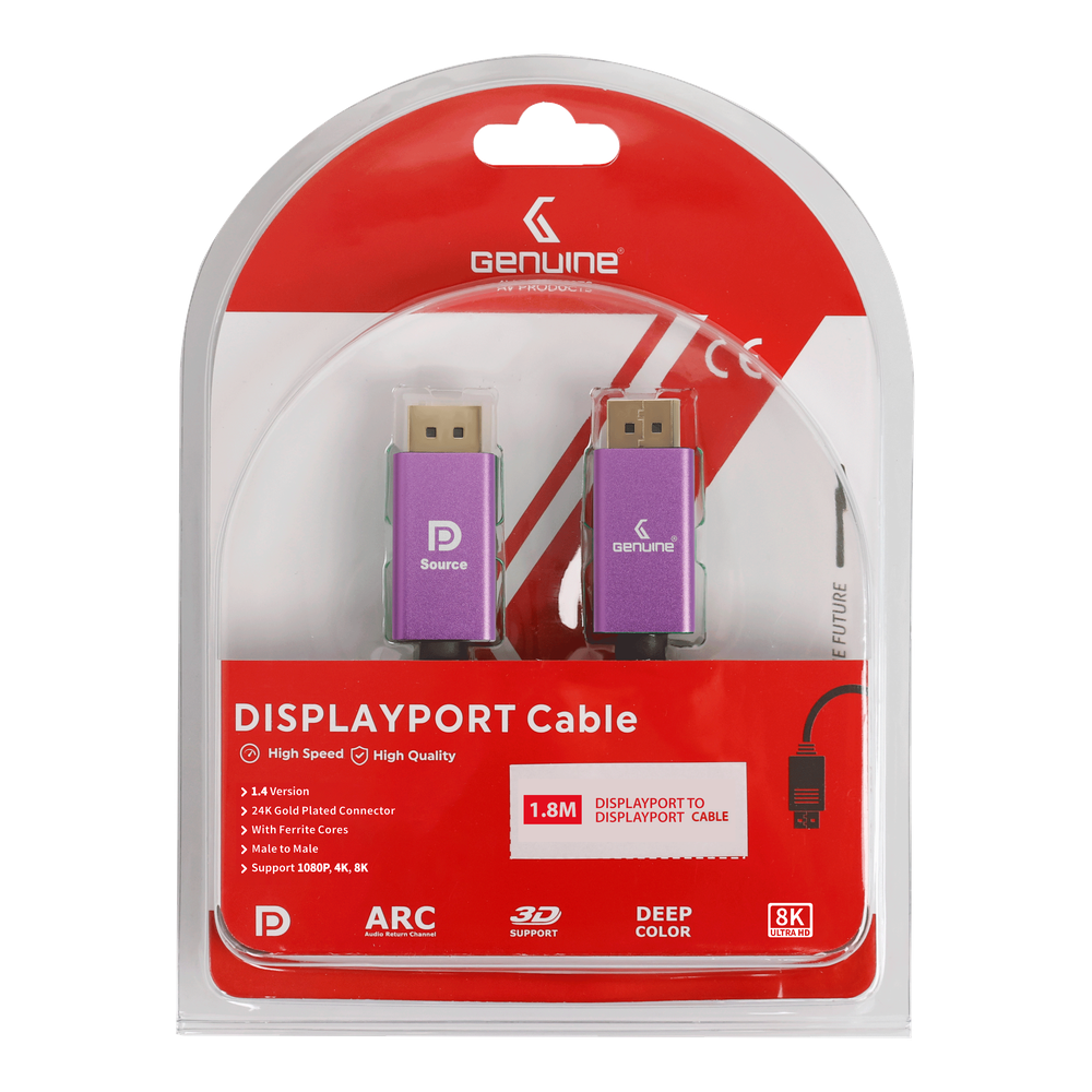 Genuine DP To DP Cable, Version 2.0, Cable Length 1.8M, Supports 4K@144Hz, 1 Year Warranty | GN-DP18M20V