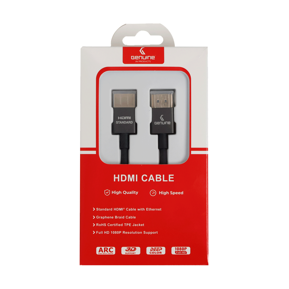 Genuine HDMI To HDMI Slim Cable, Version 1.4, Cable Length 1.8M, Supports 1080p, 1 Year Warranty | GNHD1.8M1.4V-SB