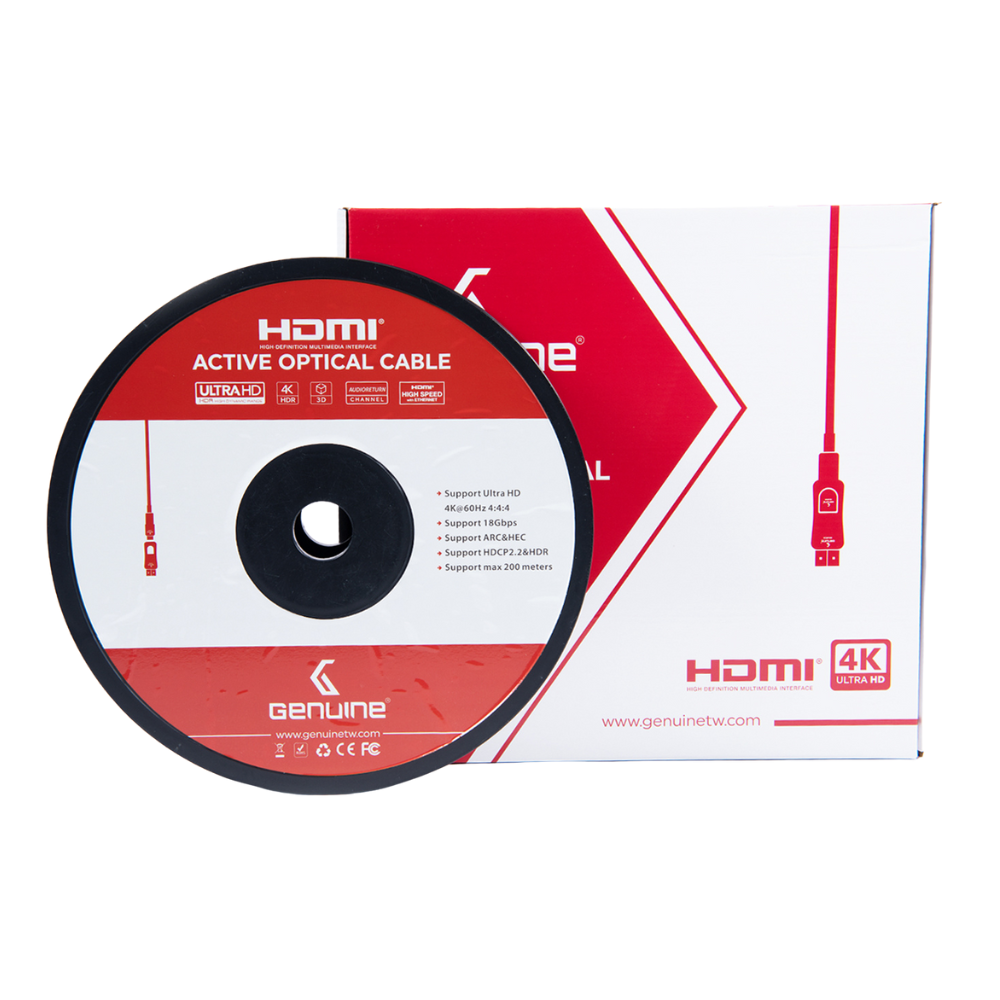 كابل HDMI إلى HDMI أصلي من الألياف الضوئية، إصدار 2.0، يدعم 4K، طول الكابل 150 متر، ضمان سنة واحدة | GNHDFO150M20V