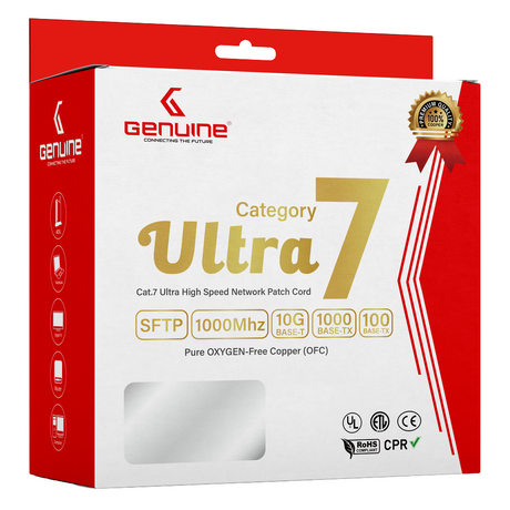 كابل CAT7 أصلي S/FTP، طول 20 متر، نحاس مجرد 23AWG، غلاف PVC، رمادي، تعبئة صندوق، ضمان سنة واحدة | GNPC-C7SFTPGRY-20