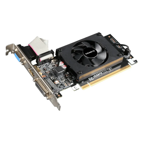 Gigabyte GeForce GT 710 Graphics Card, DDR3 2GB 64-bit Memory, HDMI 2.1b, DVI, D-Sub Outputs, PCI Express 2.0, 954 MHz Boost Clock, 1600 MHz Memory Clock, 1 Year Warranty | GV-N710D3-2GL