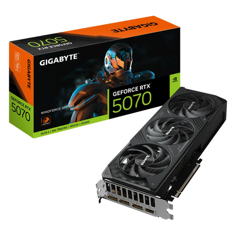 Gigabyte WINDFORCE GeForce RTX 5070 Small Form Factor Graphics Card, GDDR7 12GB 192-bit Memory, HDMI 2.1b & DP 2.1b Outputs, PCI Express 5.0, 2512 MHz Core Clock, 28 Gbps Memory Clock, Triple Windforce Hawk Fans, 1 Year Warranty | GV-N5070WF3-12GD