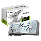 Gigabyte AORUS GeForce RTX 5080 MASTER ICE Graphics Card, GDDR7 16GB 256-bit Memory, HDMI 2.1b & DP 2.1b Outputs, PCI Express 5.0, 2805 MHz Core Clock, 30 Gbps Memory Clock, Triple Windforce Hawk Fans, LCD Edge View, RGB Halo, Dual BIOS, White, 1 Year