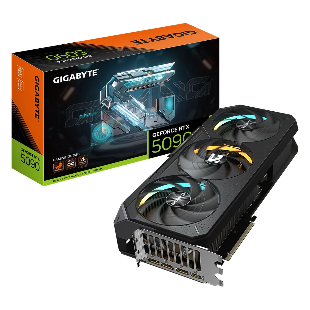 Gigabyte GAMING OC GeForce RTX 5090 Graphics Card, GDDR7 32GB 512-bit Memory, HDMI 2.1b & DP 2.1b Outputs, PCI Express 5.0, 2550 MHz Core Clock, 28 Gbps Memory Clock, Triple Windforce Hawk Fans, RGB Halo, Dual BIOS, 1 Year Warranty | GV-N5090GAMING-OC-32