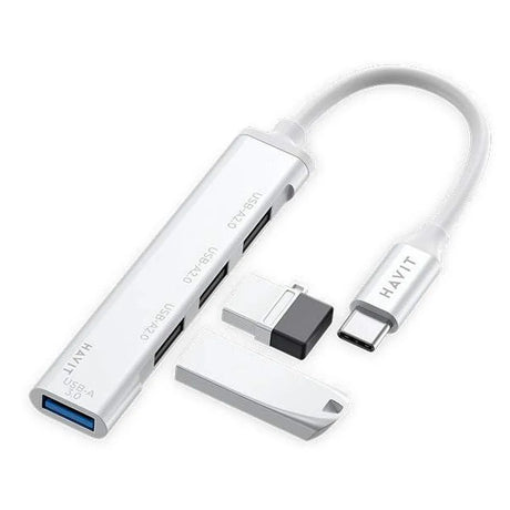 Havit HB41-SR 4-in-1 USB-C Hub, USB-A 3.0, USB-A 2.0, 11.8 cm Cable Length, Aluminum Alloy, Silver, 1 Year Warranty | HB41-SR
