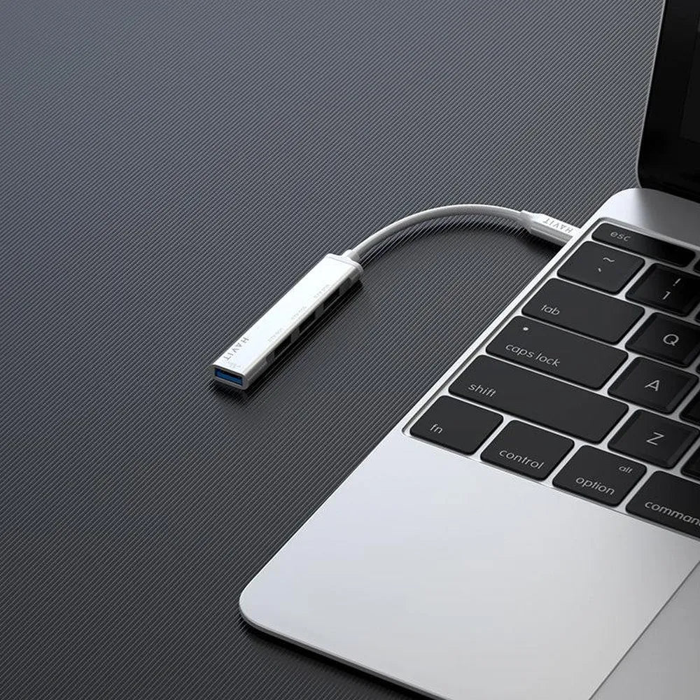 موصل USB-C رباعي الإمكانات Havit HB41-SR، ومنفذ USB-A 3.0، ومنفذ USB-A 2.0، وطول الكابل 11.8 سم، ومصنوع من سبائك الألومنيوم، باللون الفضي، وضمان لمدة سنة واحدة | HB41-SR