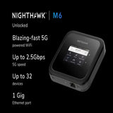 NETGEAR Nighthawk M6 5G Mobile Hotspot Router, WiFi 6, 5G Sub-6 Support, Up to 2.5 Gbps 5G Speeds, Up to 3.6 Gbps WiFi Speeds, Qualcomm Snapdragon X62 Modem, Supports Up To 32 Devices, 2.4" LCD Color Touchscreen, 1 Year Warranty | MR6150-100EUS