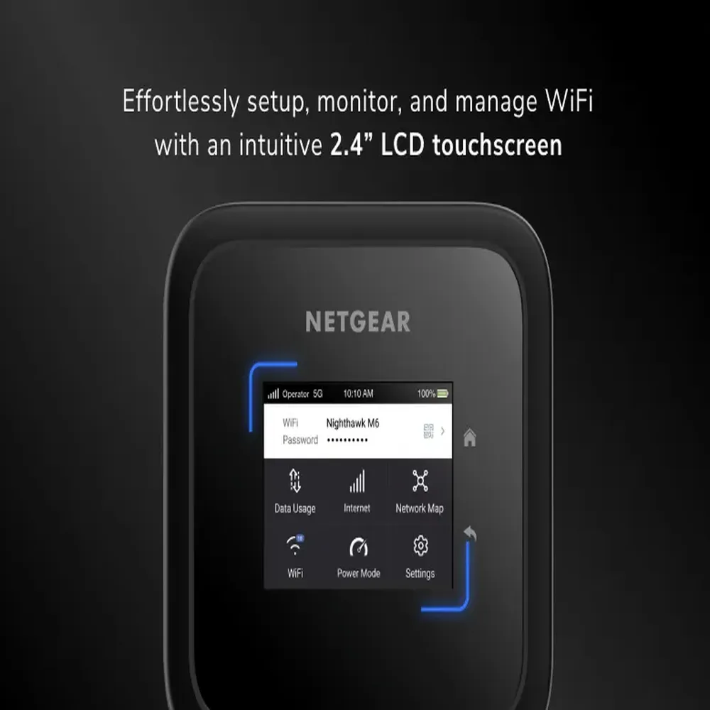 NETGEAR Nighthawk M6 5G Mobile Hotspot Router, WiFi 6, 5G Sub-6 Support, Up to 2.5 Gbps 5G Speeds, Up to 3.6 Gbps WiFi Speeds, Qualcomm Snapdragon X62 Modem, Supports Up To 32 Devices, 2.4" LCD Color Touchscreen, 1 Year Warranty | MR6150-100EUS