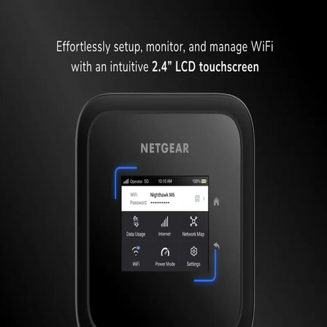 NETGEAR Nighthawk M6 5G Mobile Hotspot Router, WiFi 6, 5G Sub-6 Support, Up to 2.5 Gbps 5G Speeds, Up to 3.6 Gbps WiFi Speeds, Qualcomm Snapdragon X62 Modem, Supports Up To 32 Devices, 2.4" LCD Color Touchscreen, 1 Year Warranty | MR6150-100EUS