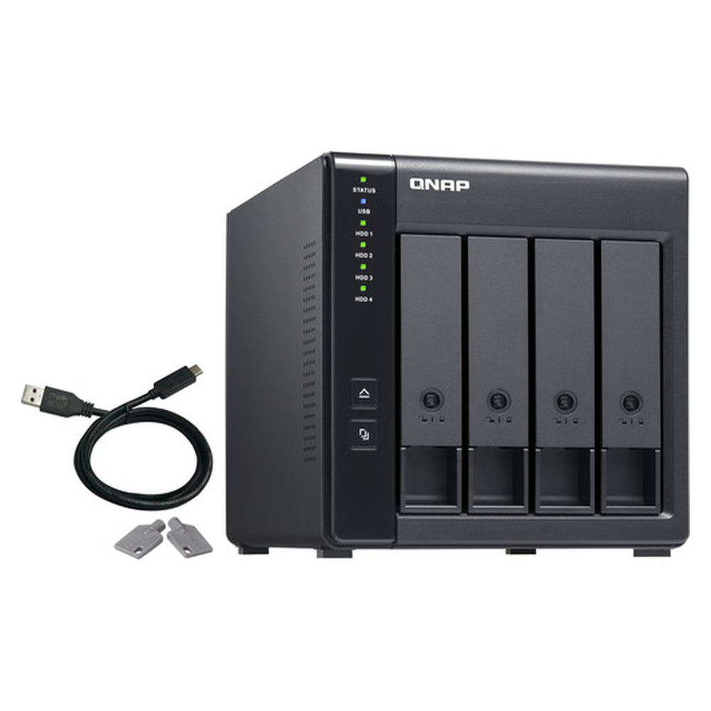 QNAP TR-004 4-Bay Hardware RAID USB-C NAS Box, 4x SATA Drive Bays, USB 3.2 Gen 1 Type-C Port, Tower Form Factor, 1 Year Warranty | TR-004