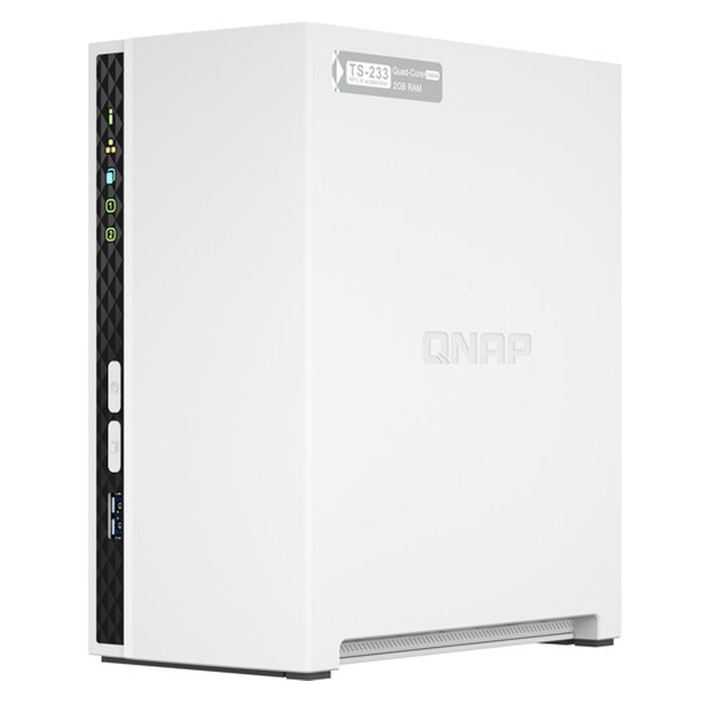QNAP TS-233 2-Bay Tower NAS Box, ARM Cortex-A55 2.0GHz Processor, 2GB RAM, Gigabit Ethernet Port, 1 Year Warranty | TS-233
